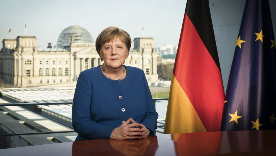 BERLIN, GERMANY - MARCH 18: In this handout photo provided by the German Government Press Office (BPA), German Chancellor Angela Merkel addresses the nation via a video statement about the ongoing COVID-19 pandemic on March 18, 2020 in Berlin, Germany. Germany is standing by plans to invest record sums, even as the economic impact of coronavirus risks causing considerable disruption to the country's budget prospects. (Photo by Steffen Kugler/Bundesregierung via Getty Images)