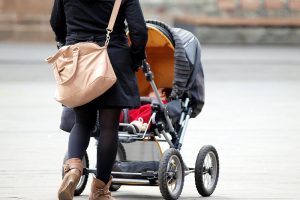 Mutter mit Kleinkind und Kinderwagen