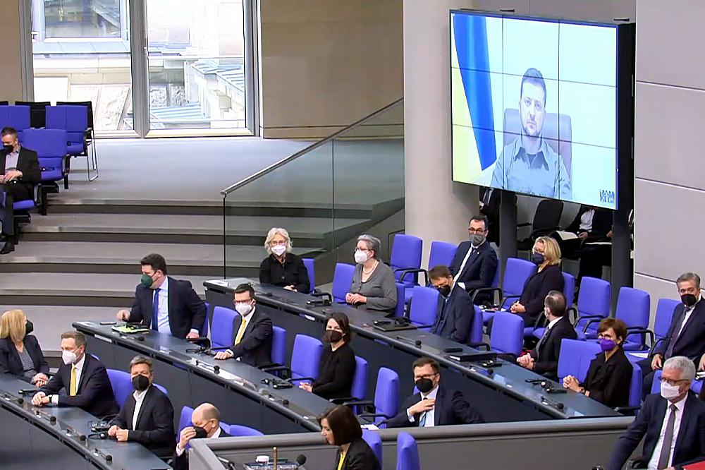 Wolodymyr Selenskyj am 17.03.2022 bei Videoansprache im Bundestag