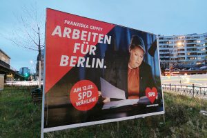 SPD-Plakat zur Wiederholungswahl in Berlin am 12.02.2023