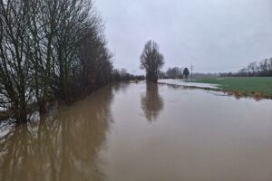 Überschwemmung am Fluss Aue in Niedersachsen Ende 2023