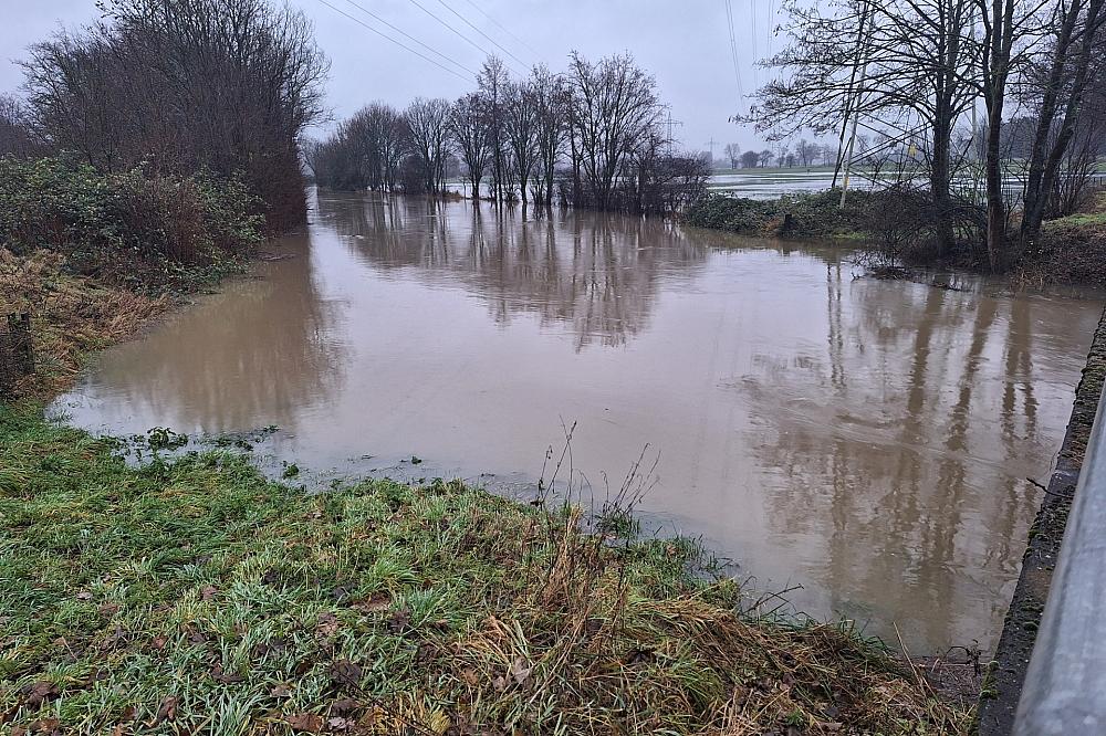 Überschwemmung am Fluss Aue in Niedersachsen