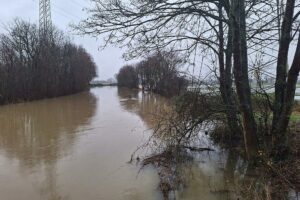 Überschwemmung am Fluss Aue in Niedersachsen