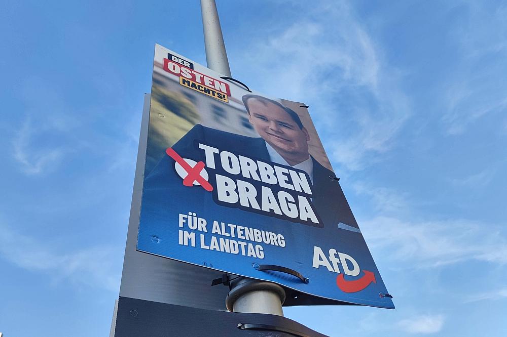 AfD-Wahlplakat mit Torben Braga am 06.08.2024