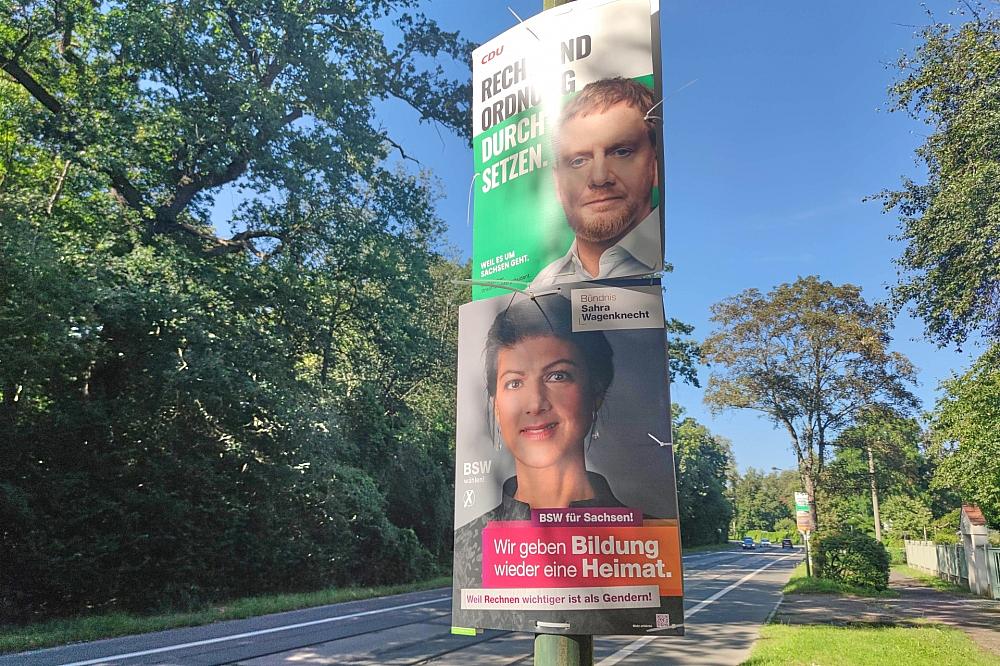 Wahlplakate von CDU und BSW zur Landtagswahl in Sachsen (Archiv)