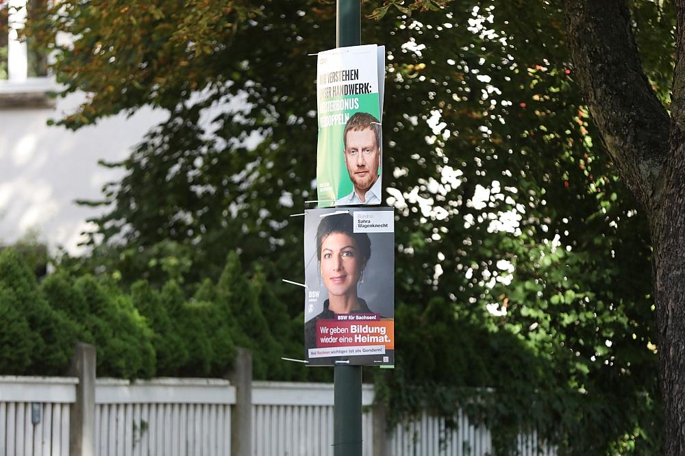 Wahlplakate von CDU und BSW zur Landtagswahl in Sachsen (Archiv)