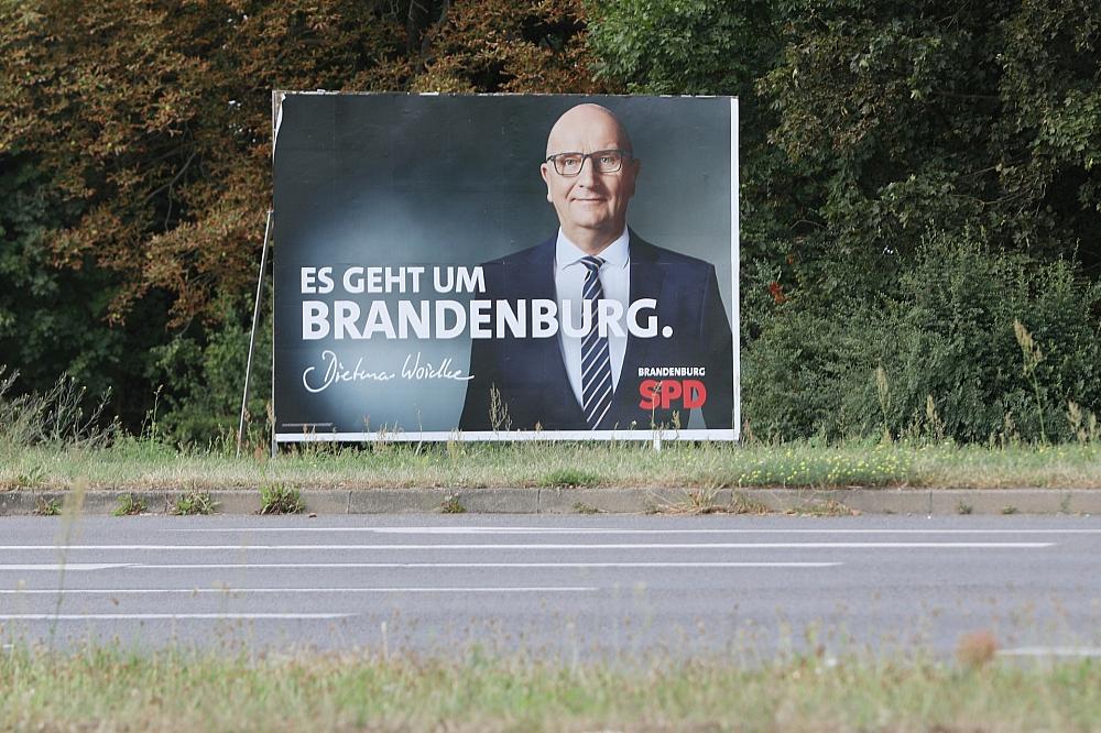 SPD-Wahlplakat mit Dietmar Woidke zur Landtagswahl in Brandenburg am 18.08.2024