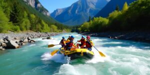 Abenteurer beim Wildwasser-Rafting in Europa