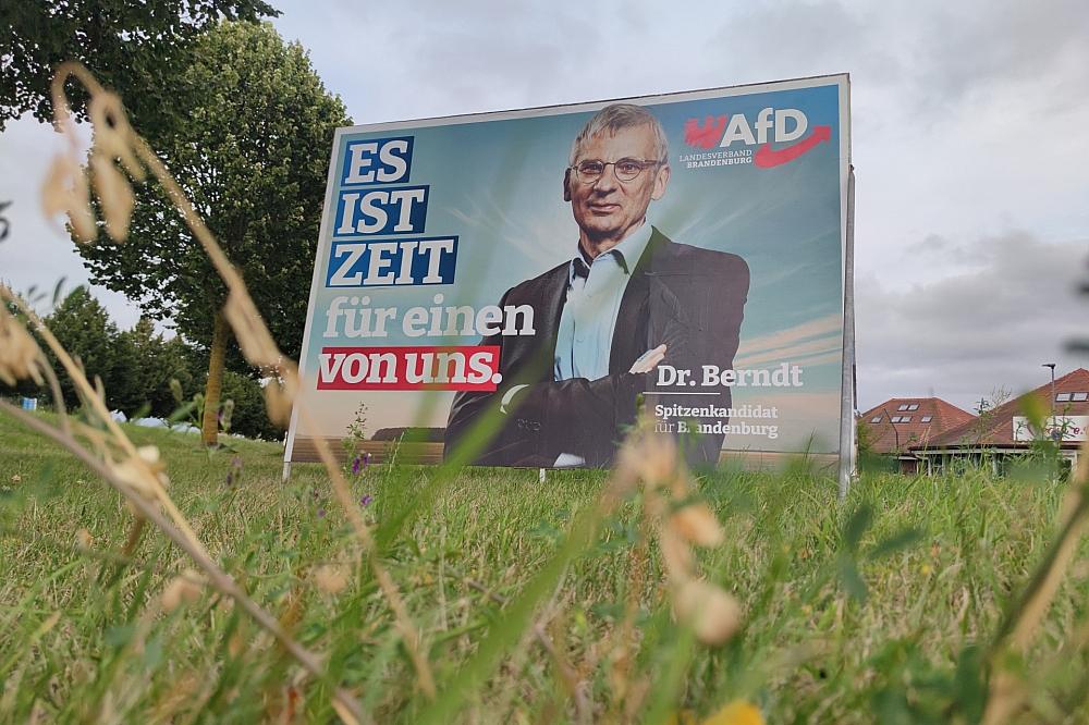 AfD-Wahlplakat mit Hans-Christoph Berndt zur Landtagswahl in Brandenburg (Archiv)