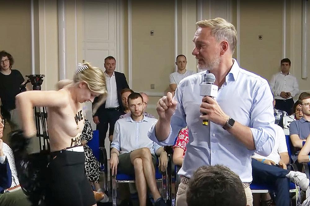 Livestream zeigt Femen-Protest bei Auftritt von Christian Lindner am 08.09.2024