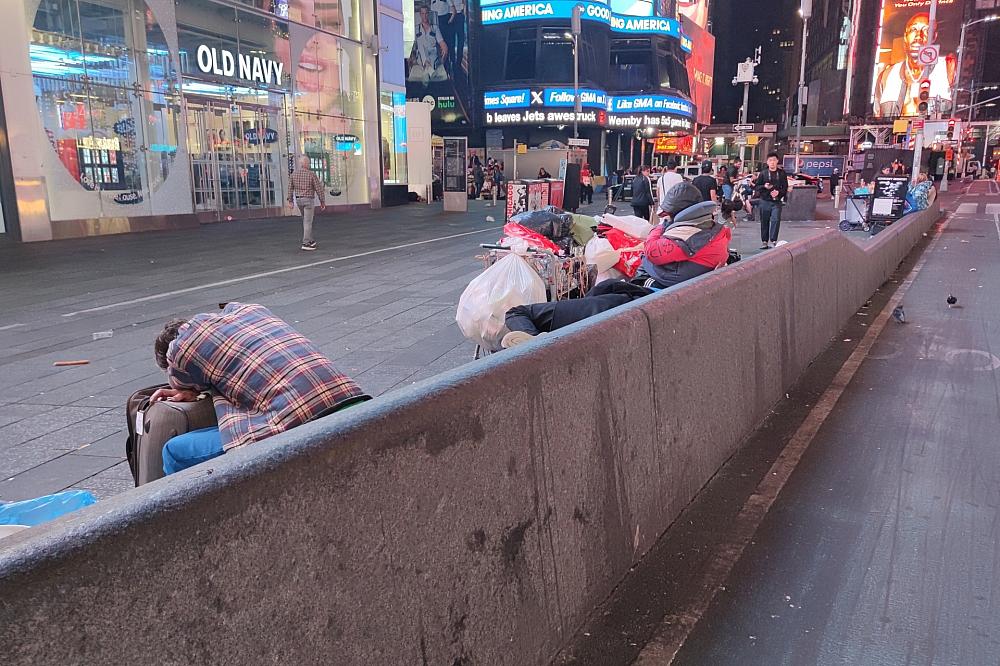 Obdachlose in den USA am Times Square