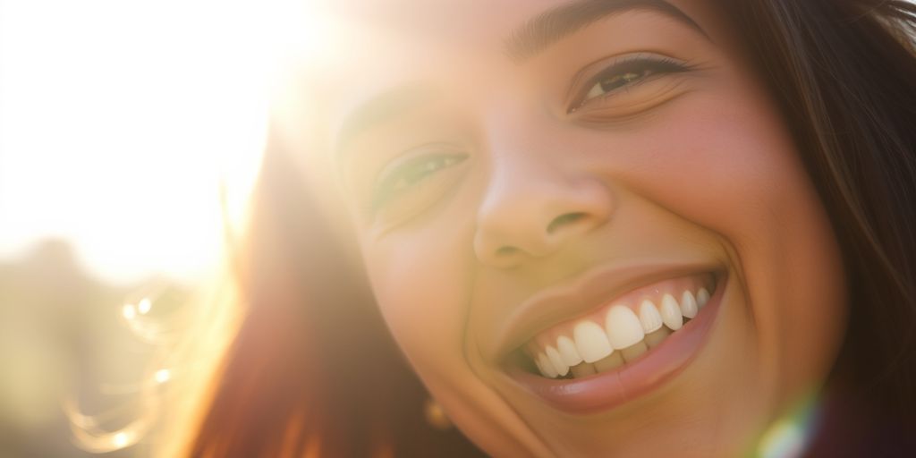 Nahaufnahme eines lächelnden Gesichts im Sonnenlicht.