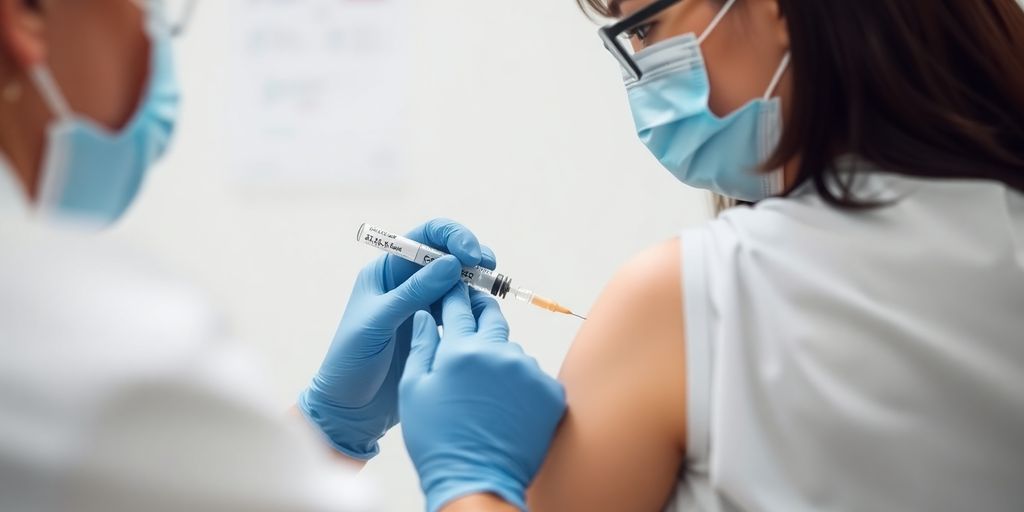 Gesundheitspersonal verabreicht eine Impfung an einem Patienten.