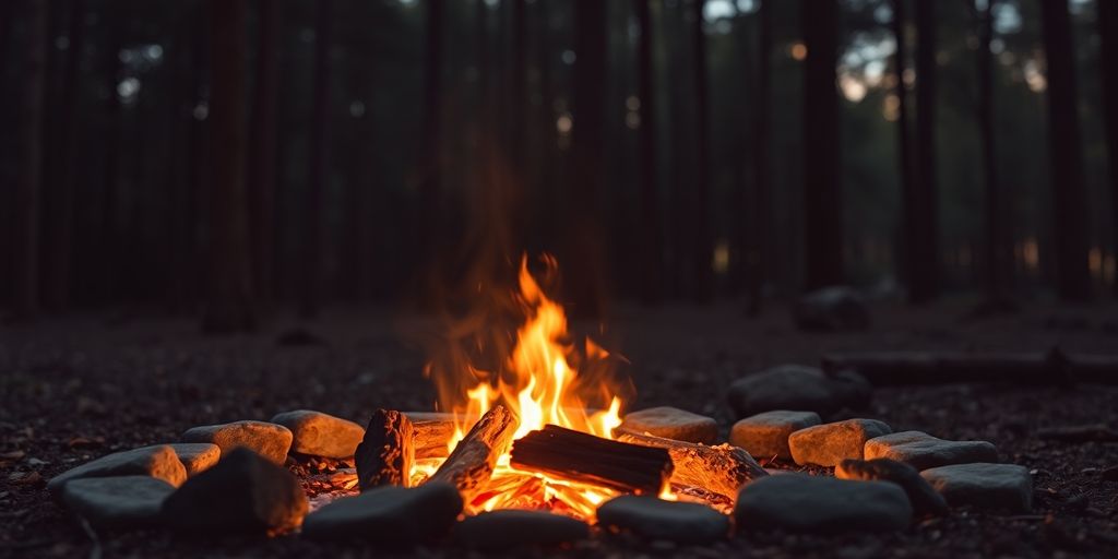 Nahaufnahme eines Lagerfeuers im Wald.