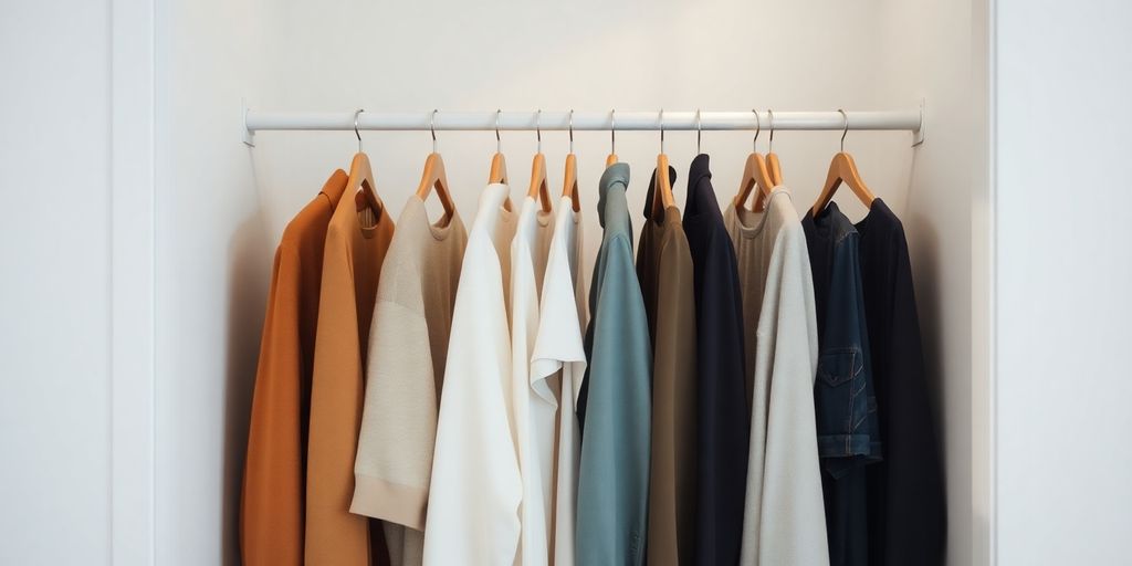 Minimalist Kleiderschrank mit wenigen Kleidungsstücken.