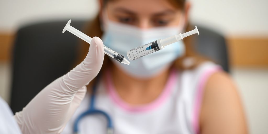 Arzt hält Spritze vor Patient
