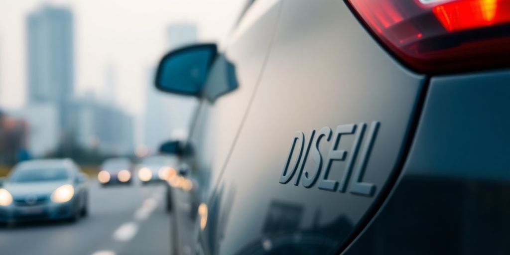 Nahaufnahme eines Dieselautos in einer Stadtumgebung.