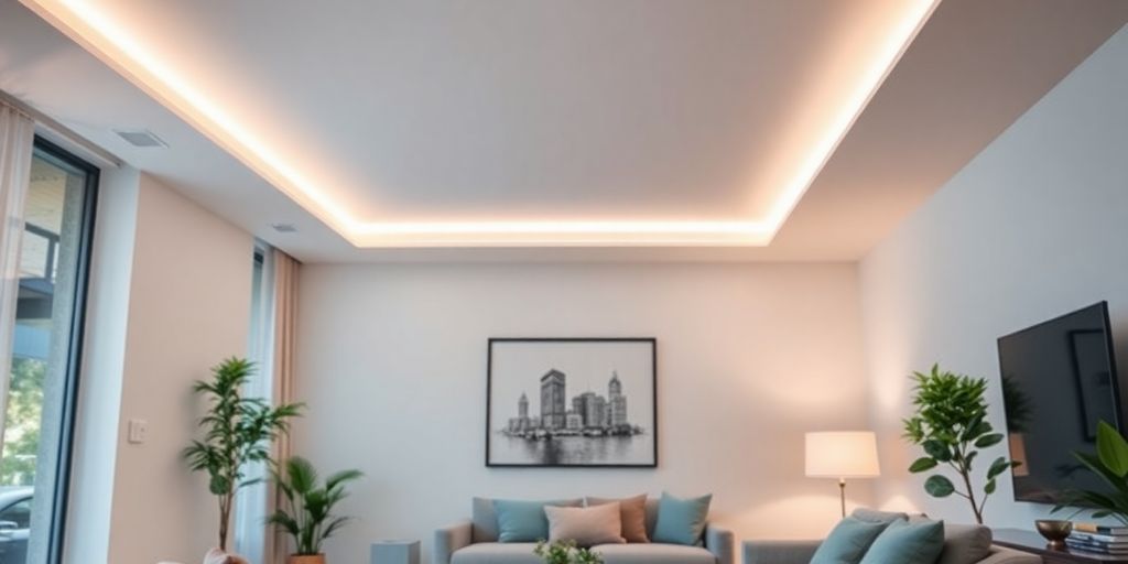 Smarte Beleuchtung in einem modernen Wohnzimmer.