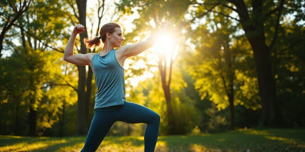 Person beim Sport im Freien, umgeben von Natur.