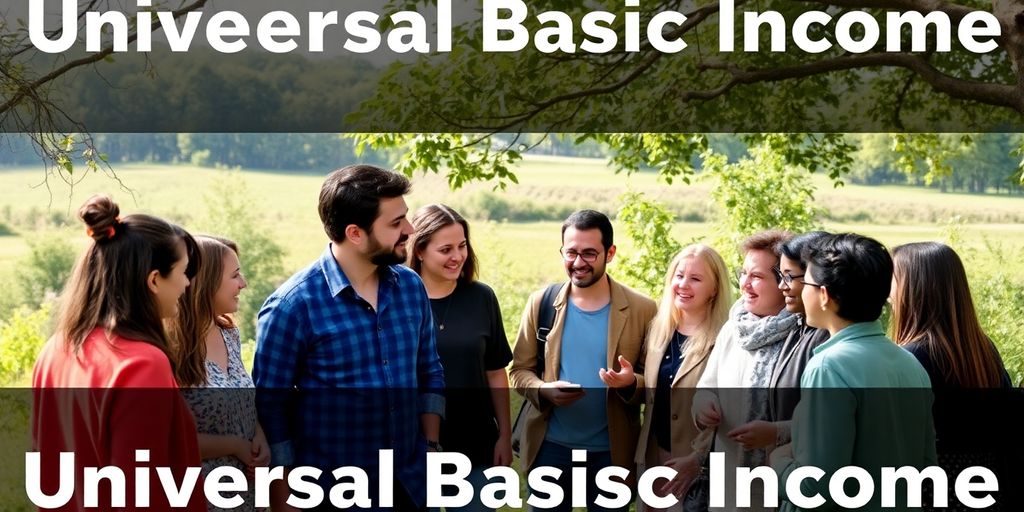Diskussion über bedingungsloses Grundeinkommen in der Natur.