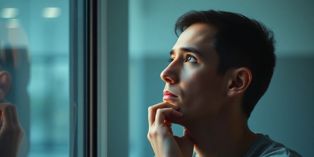 Nachdenkliche Person über Organspende nachdenklich.