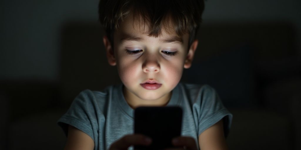 Kind schaut emotional auf Smartphone, wirkt abgestumpft.