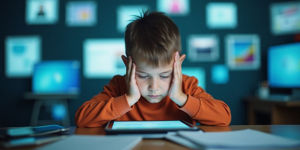 Überforderte Kinder mit Technologie und Bildschirmen.