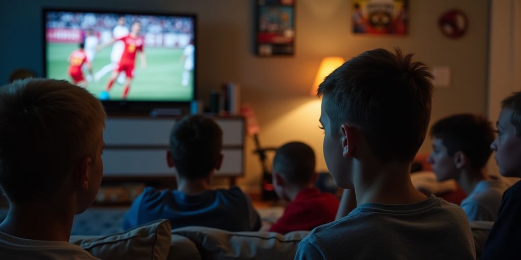 Enttäuschte Jugendliche schauen Sportidol im Fernsehen.