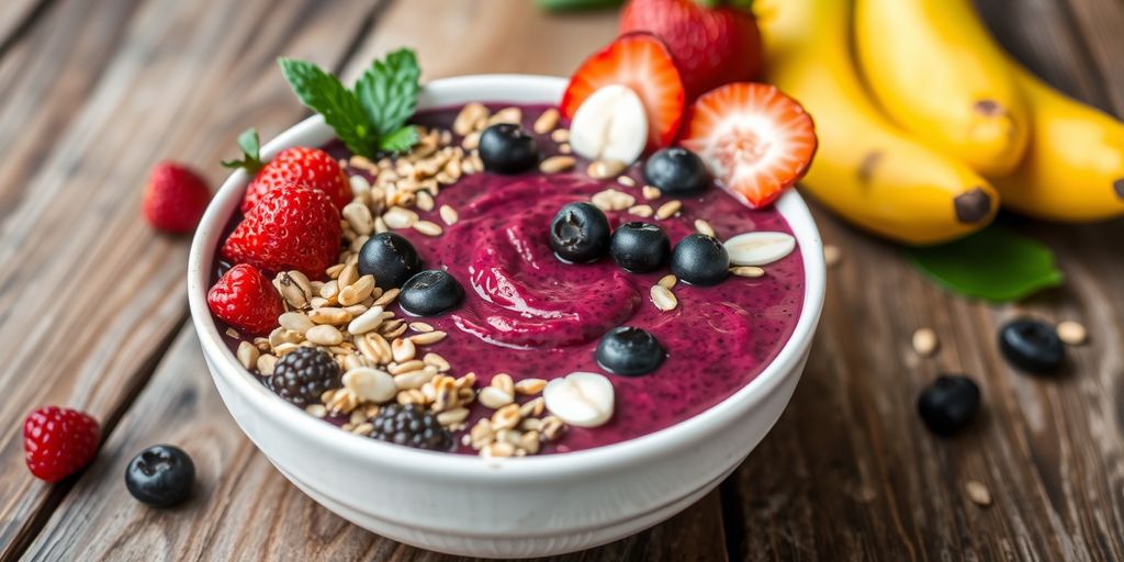 Schale mit Acai Beeren und frischen Früchten