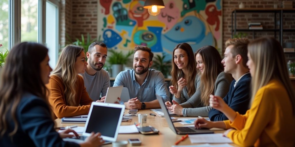 Ein kreatives Team von Influencern bei der Arbeit.
