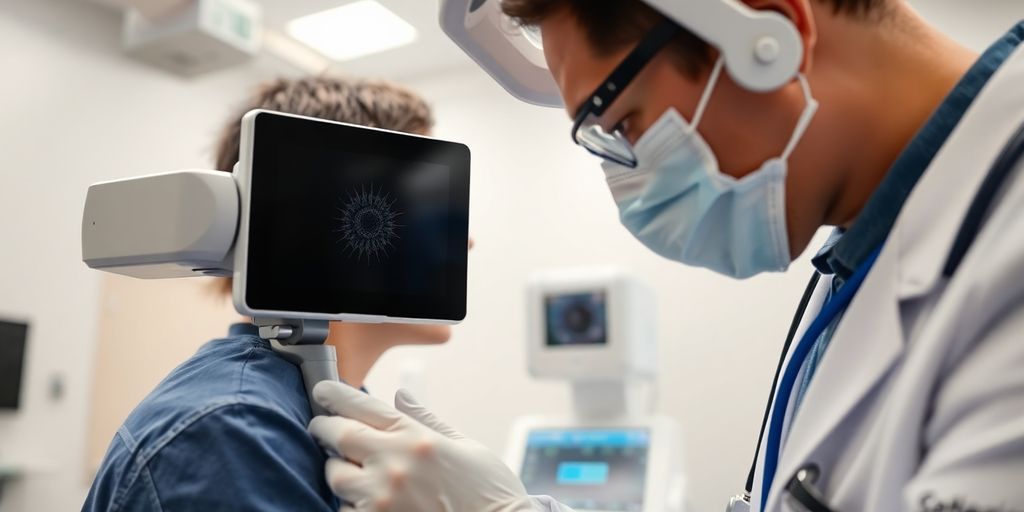 Arzt untersucht Patienten mit moderner medizinischer Ausrüstung.