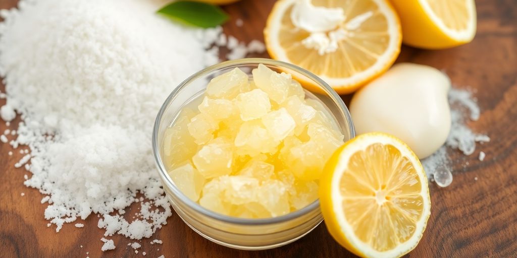 Nahaufnahme von Zutaten für ein Peeling.