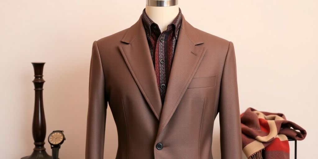 Eleganter Blazer auf einer Schneiderpuppe mit Accessoires.