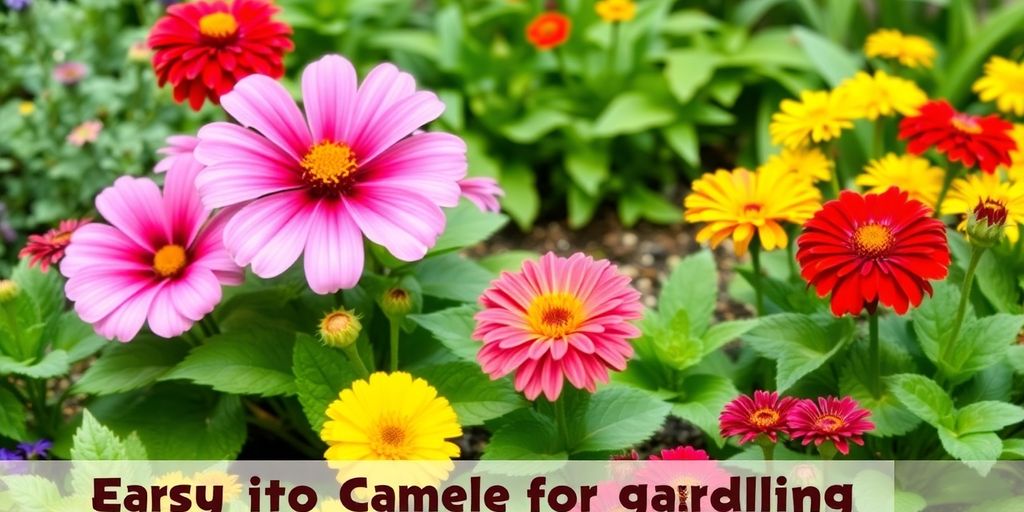 Bunte Blumen und grüne Pflanzen in einem Garten.