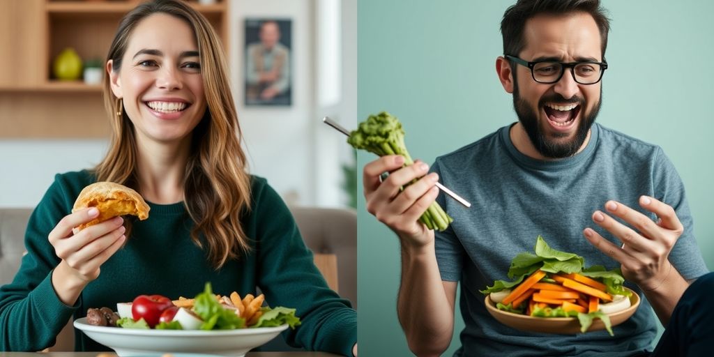 Gesunde Person und Person mit veganer Ernährung