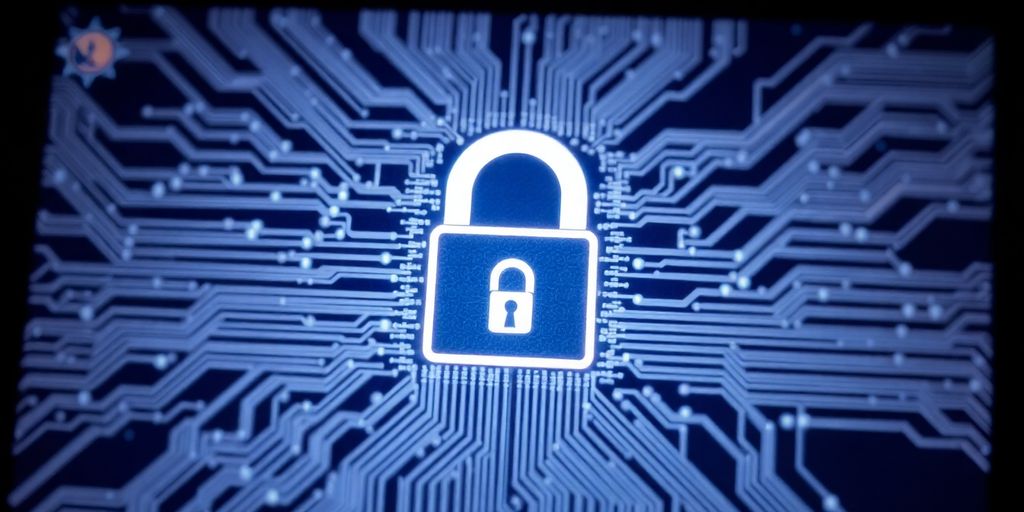 Digitalschloss auf Computerbildschirm mit Schaltkreisen.
