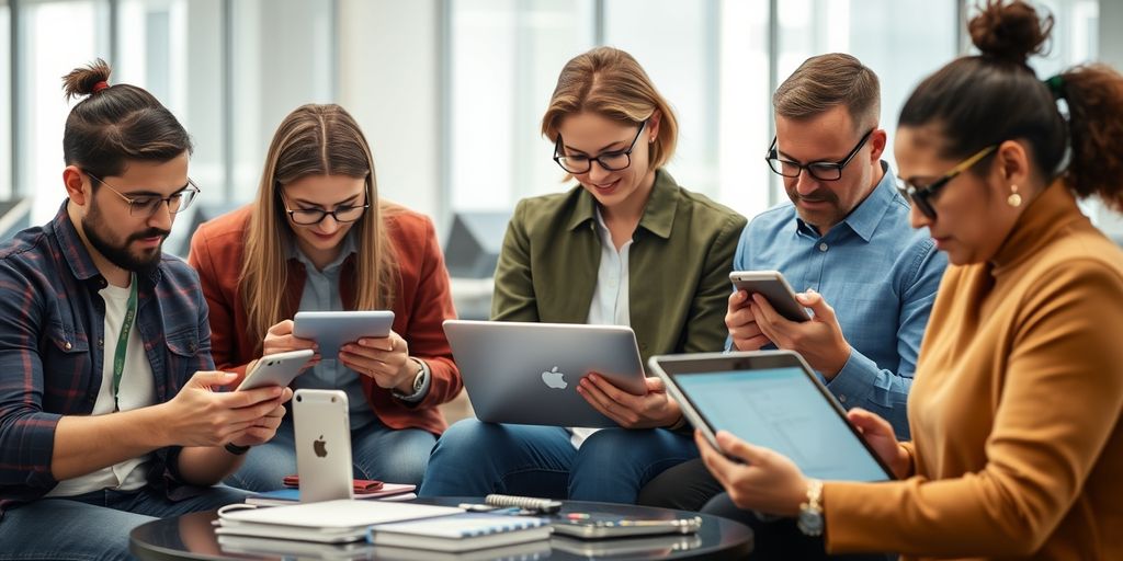 Menschen mit Technologie in modernem Büro